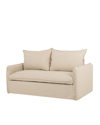 Canapé-lit en coton et lin déhoussable ton beige de 185x95cm