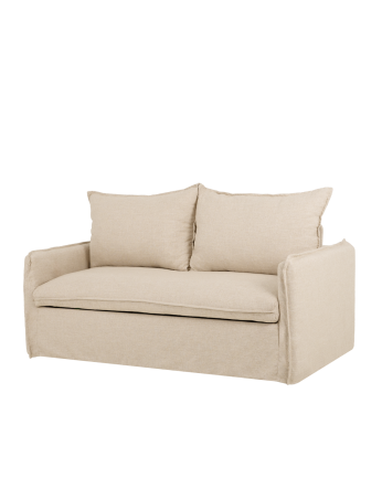 Canapé-lit en coton et lin déhoussable ton beige de 185x95cm