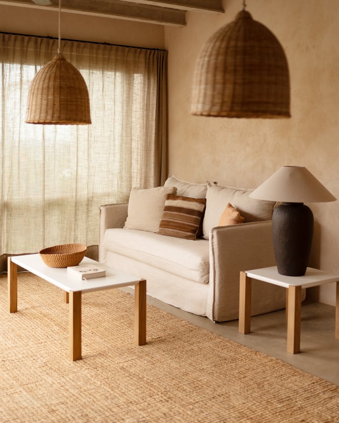 Housse de canapé-lit en coton et lin amovible ton beige de 185x95cm