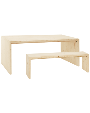 Pack table à manger et banc en bois massif ton naturel en différentes tailles