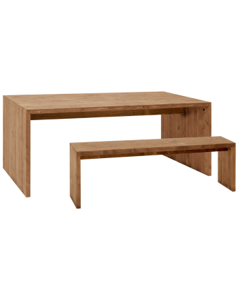 Pack table à manger et banc en bois massif ton chêne foncé en différentes tailles