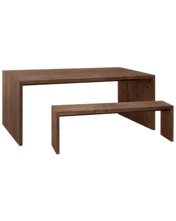 Pack table à manger et banc en bois massif ton noyer en différentes tailles