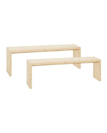 Pack 2 bancs en bois massif ton naturel en différentes tailles