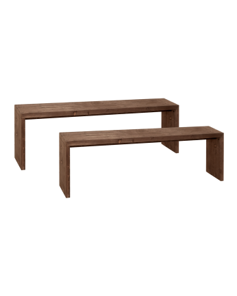 Pack 2 bancs en bois massif ton noyer en différentes tailles