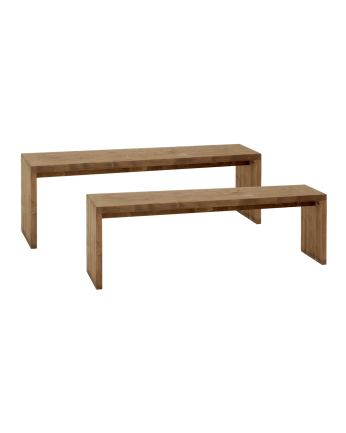 Pack 2 bancs en bois massif ton chêne foncé en différentes tailles