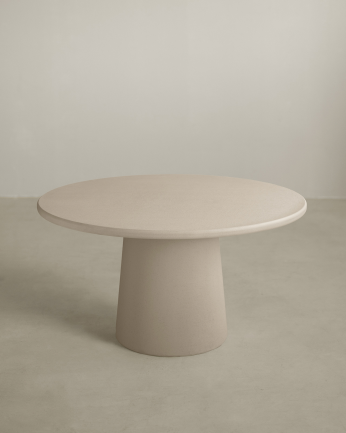 Table de salle à manger ronde en microciment ton beige en différentes tailles