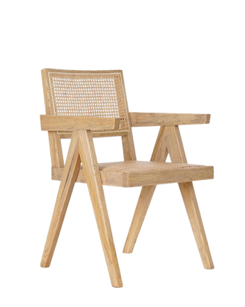 Fauteuil en bois d'orme avec assise et dossier en cannage naturel 86x57cm