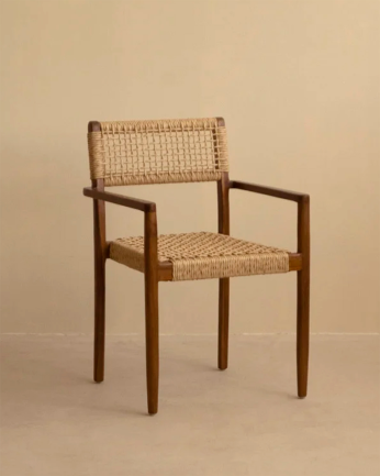 Pack de 4 chaises en bois de teck avec assise tressée de 81cm