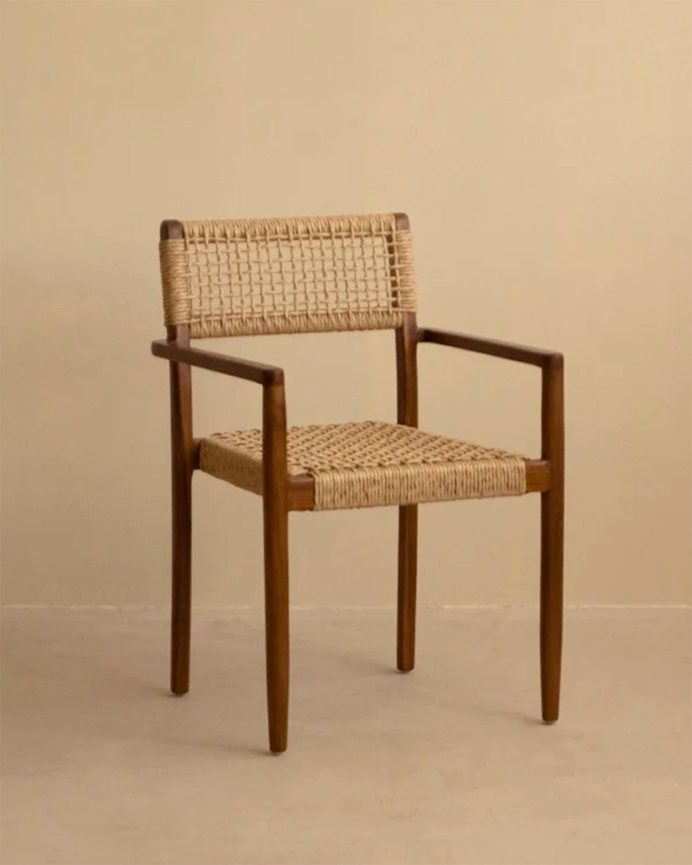 Pack de 4 chaises en bois de teck avec assise tressée de 81cm
