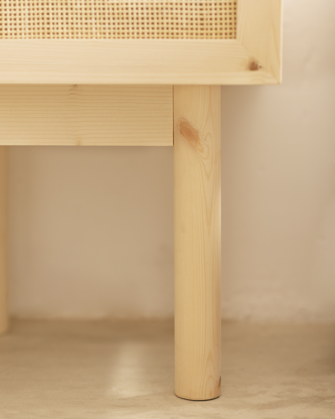 Pack de 2 tables de chevet en bois massif et rotin avec un tiroir ton naturel de 40x45cm