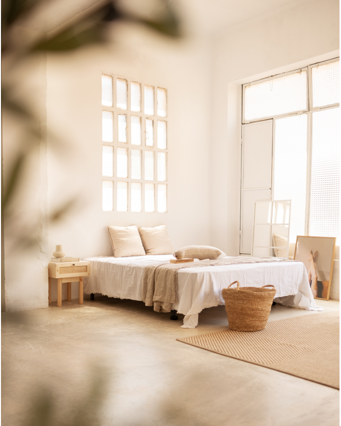 Pack de 2 tables de chevet en bois massif et rotin avec un tiroir ton naturel de 40x45cm