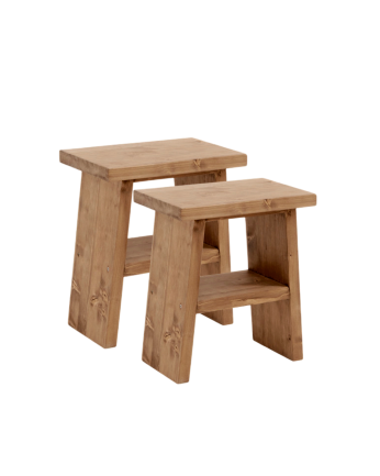Pack de 2 tables de chevet ou d'appoint en bois massif ton chêne foncé de 45x39cm