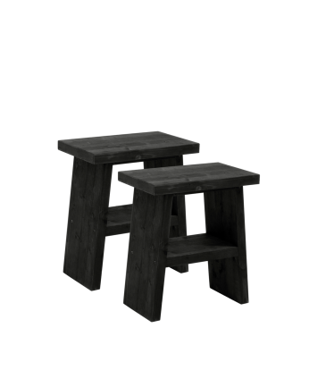 Pack de 2 tables de chevet ou d'appoint en bois massif ton noir de 45x39cm