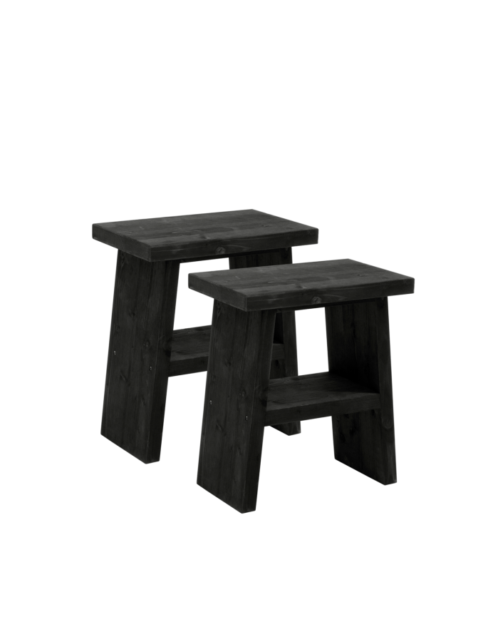 Pack de 2 tables de chevet ou d'appoint en bois massif ton noir de 45x39cm