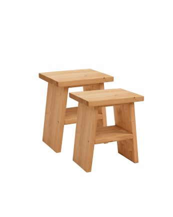 Pack de 2 tables de chevet ou d'appoint en bois massif ton chêne moyen de 45x39cm