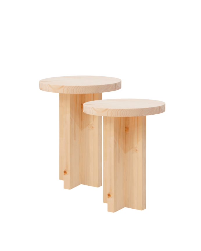 Pack de 2 tables de chevet en bois massif ton naturel de 45x35cm