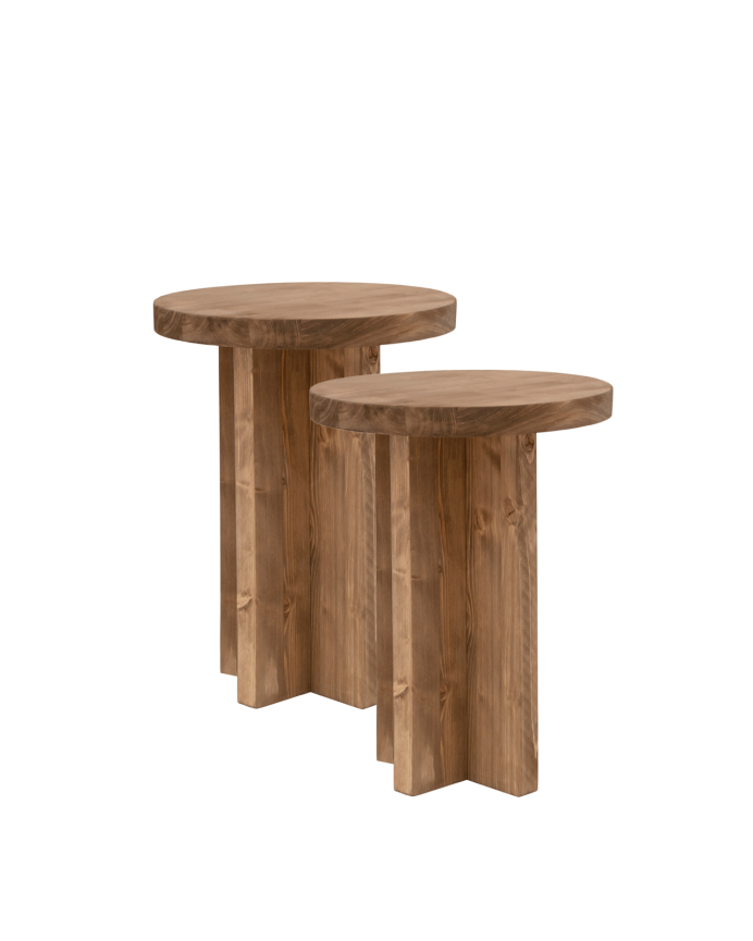 Pack de 2 tables de chevet en bois massif ton chêne foncé de 45x35cm
