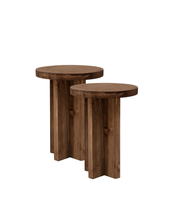 Pack de 2 tables de chevet en bois massif ton noyer de 45x35cm