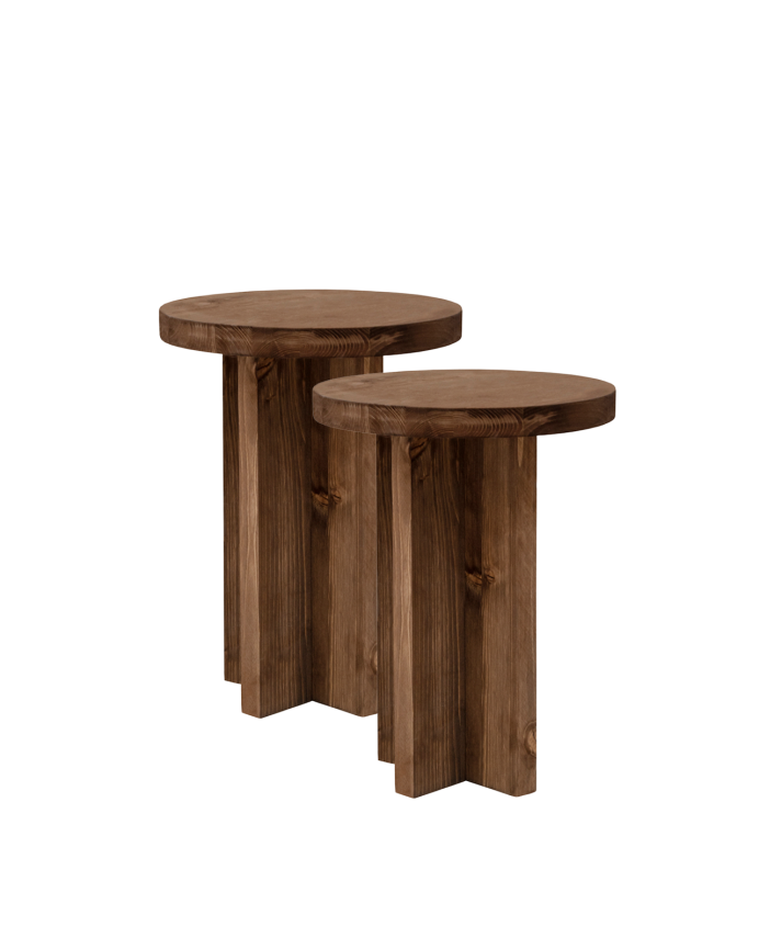 Pack de 2 tables de chevet en bois massif ton noyer de 45x35cm