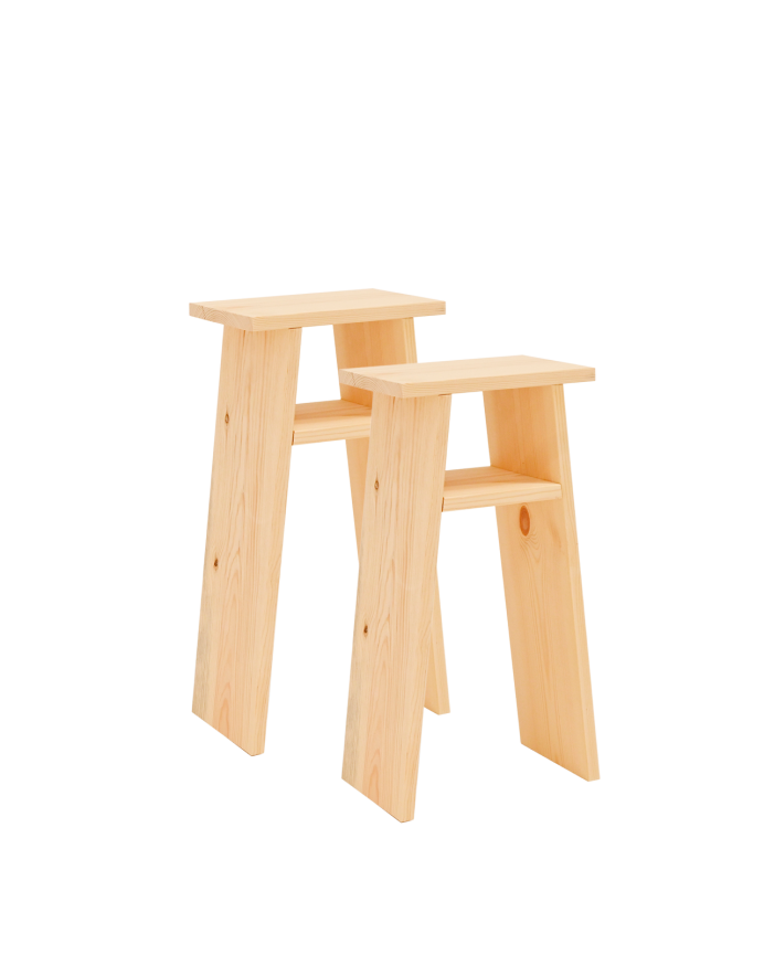 Pack de 2 tables fabriquées en bois massif ton naturel 60x20cm