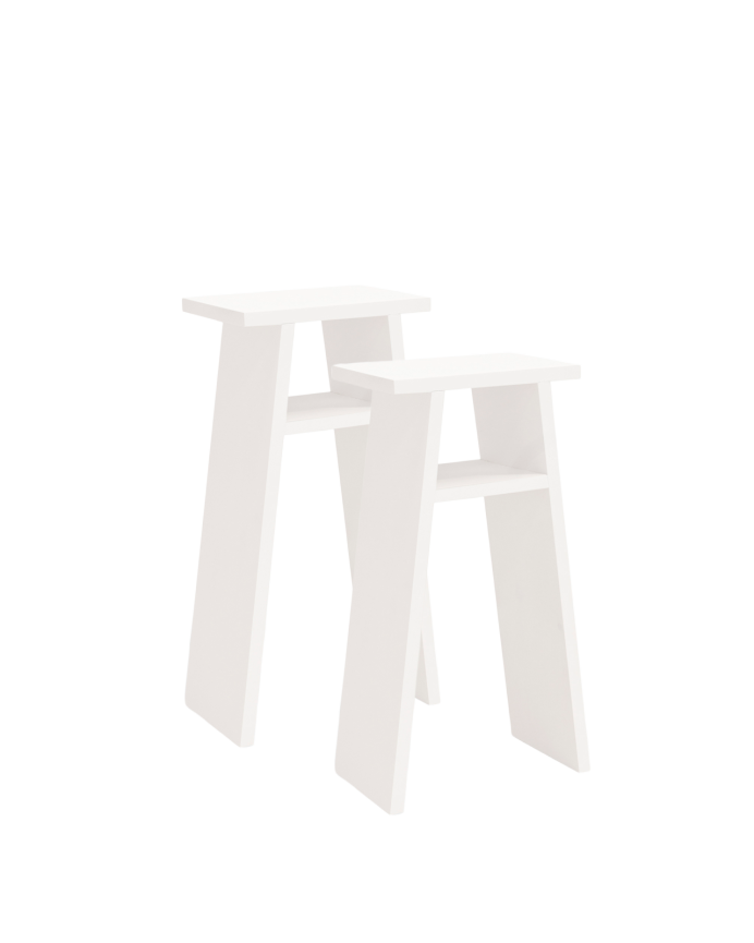 Pack de 2 tables fabriquées en bois massif ton blanc 60x20cm