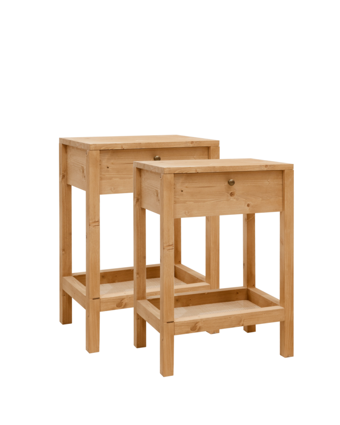 Pack de 2 tables de chevet en bois massif avec un tiroir ton chêne moyen de 62x43cm