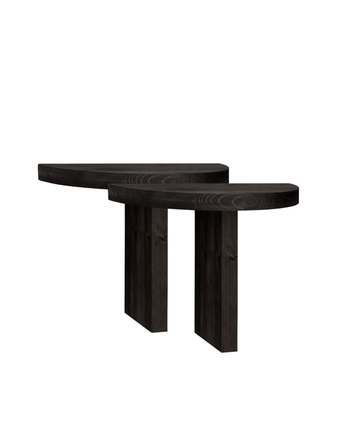 Pack de 2 tables de chevet flottantes en bois massif ton noir de 27x40cm