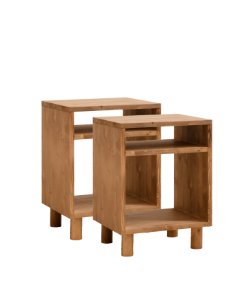 Pack de 2 tables de chevet en bois massif ton chêne foncé de 51x32cm
