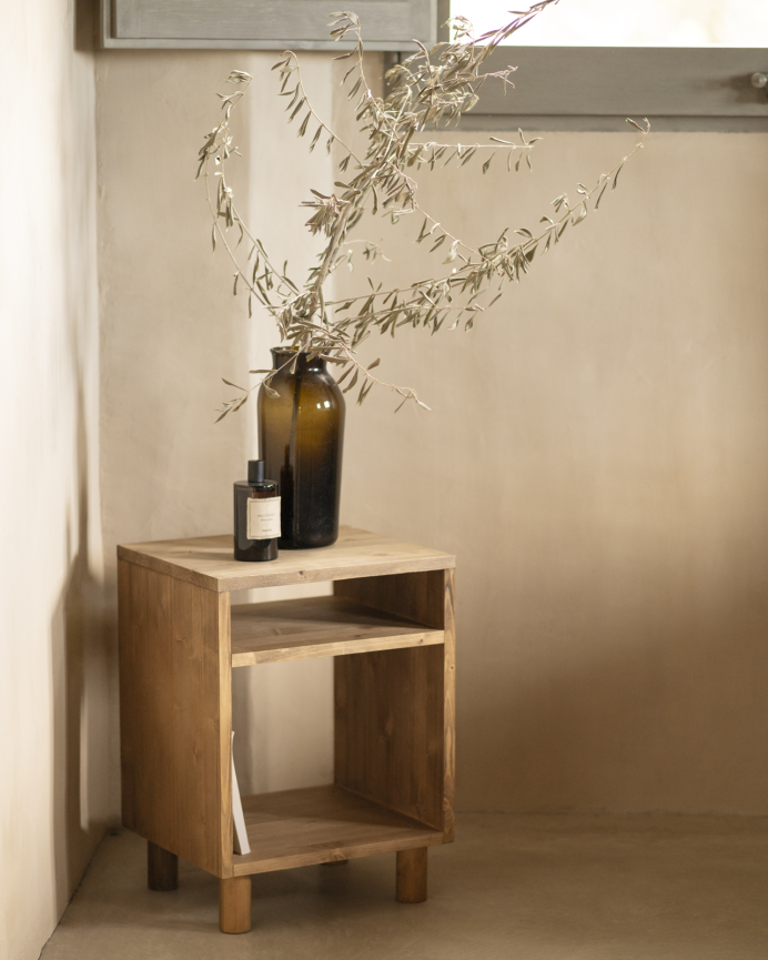 Pack de 2 tables de chevet en bois massif ton chêne foncé de 51x32cm