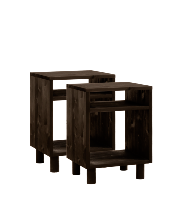 Pack de 2 tables de chevet en bois massif ton noir de 51x32cm