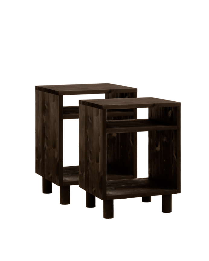 Pack de 2 tables de chevet en bois massif ton noir de 51x32cm