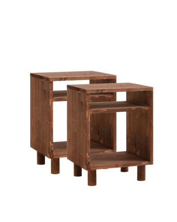 Pack de 2 tables de chevet en bois massif ton noyer de 51x32cm
