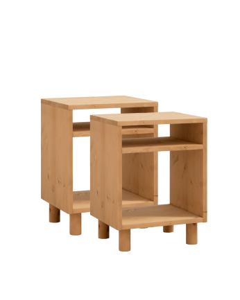 Pack de 2 tables de chevet en bois massif ton chêne moyen de 51x32cm