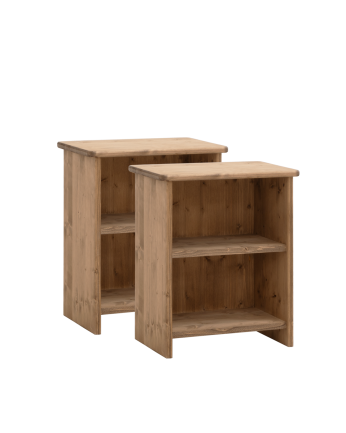 Pack de 2 tables de chevet en bois massif ton chêne foncé de 50x42cm