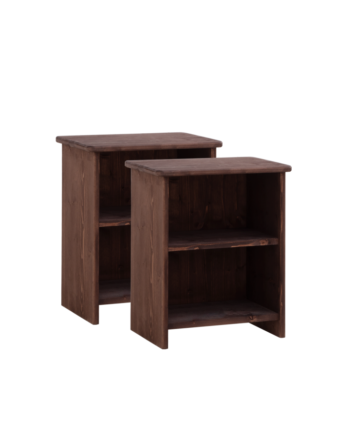 Pack de 2 tables de chevet en bois massif ton noyer de 50x42cm