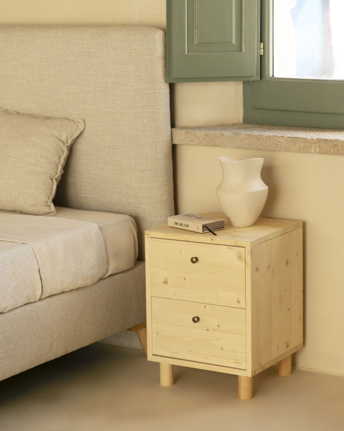 Pack de 2 tables de chevet en bois massif avec deux tiroirs ton naturel de 51x38cm
