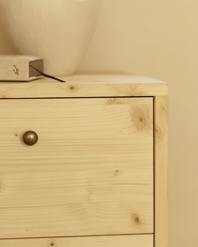 Pack de 2 tables de chevet en bois massif avec deux tiroirs ton naturel de 51x38cm