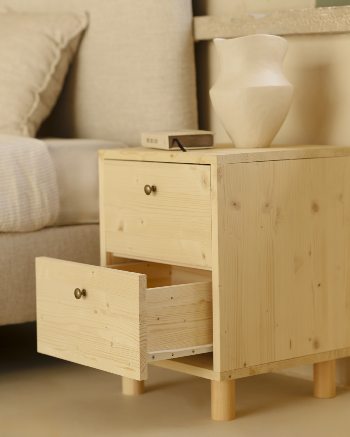 Pack de 2 tables de chevet en bois massif avec deux tiroirs ton naturel de 51x38cm