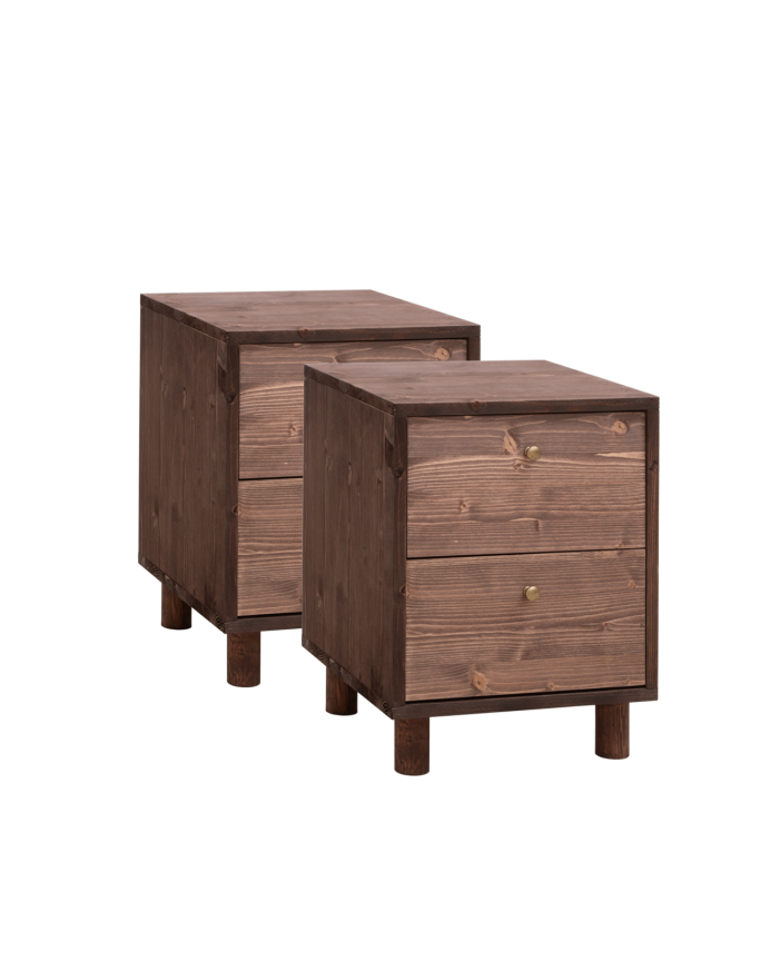 Pack de 2 tables de chevet en bois massif avec deux tiroirs ton noyer de 51x38cm