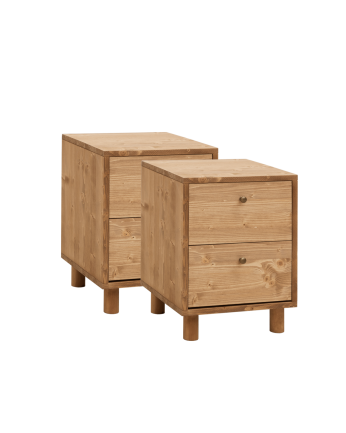Pack de 2 tables de chevet en bois massif avec deux tiroirs ton chêne moyen de 51x38cm