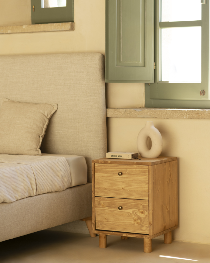 Pack de 2 tables de chevet en bois massif avec deux tiroirs ton chêne moyen de 51x38cm