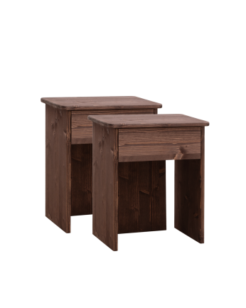 Pack de 2 tables de chevet en bois massif ton noyer de 50x42cm