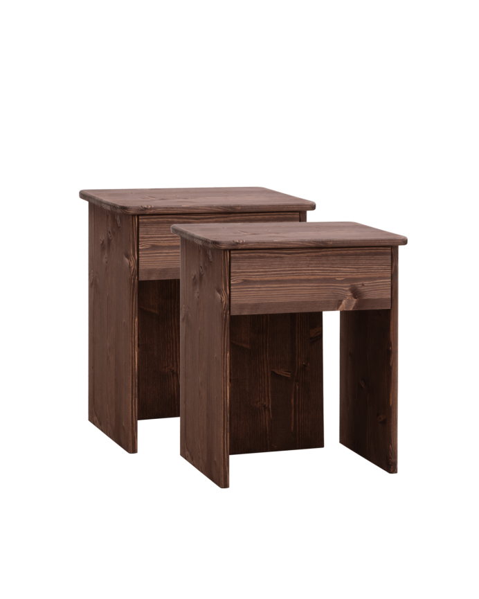 Pack de 2 tables de chevet en bois massif ton noyer de 50x42cm