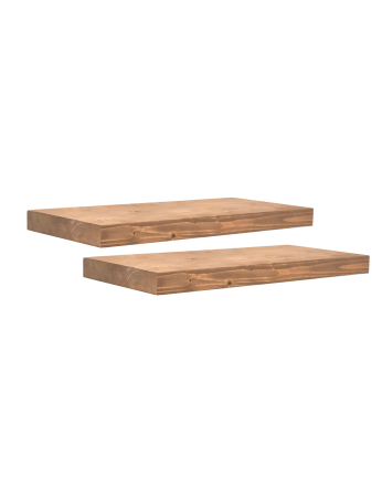 Pack de 2 tables de chevet en bois massif flottantes ton chêne foncé de 45cm