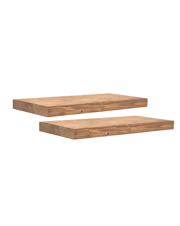 Pack de 2 tables de chevet en bois massif flottantes ton chêne foncé de 45cm