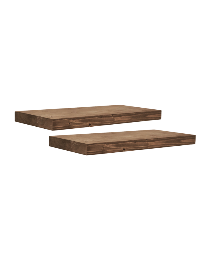 Pack de 2 tables de chevet en bois massif flottantes ton noyer de 45cm