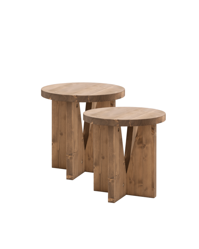 Pack de 2 tables de chevet en bois massif ton chêne foncé 40x40cm