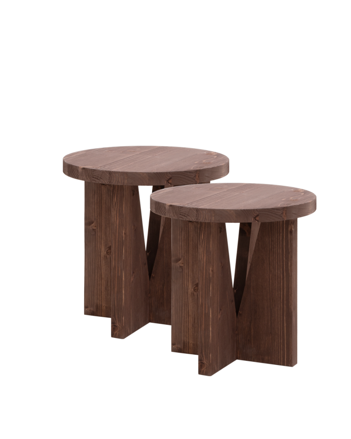 Pack de 2 tables de chevet en bois massif ton noyer 40x40cm