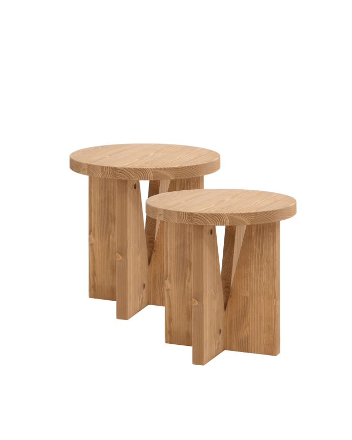 Pack de 2 tables de chevet en bois massif ton chêne moyen 40x40cm