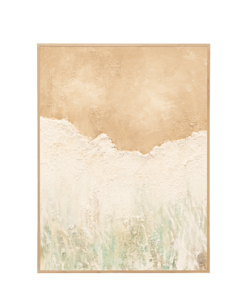 Tableau beige et blanc décoratif sur coton avec cadre en bois peint à la main à la peinture à l'huile en différentes tailles